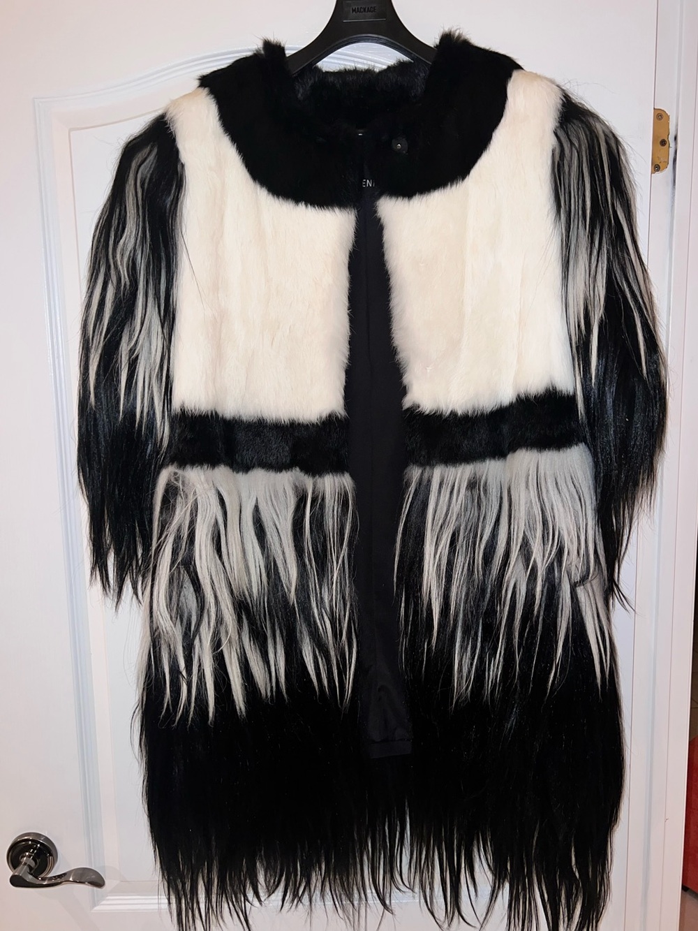 Women's Black & White Fur Coat - Statement Piece